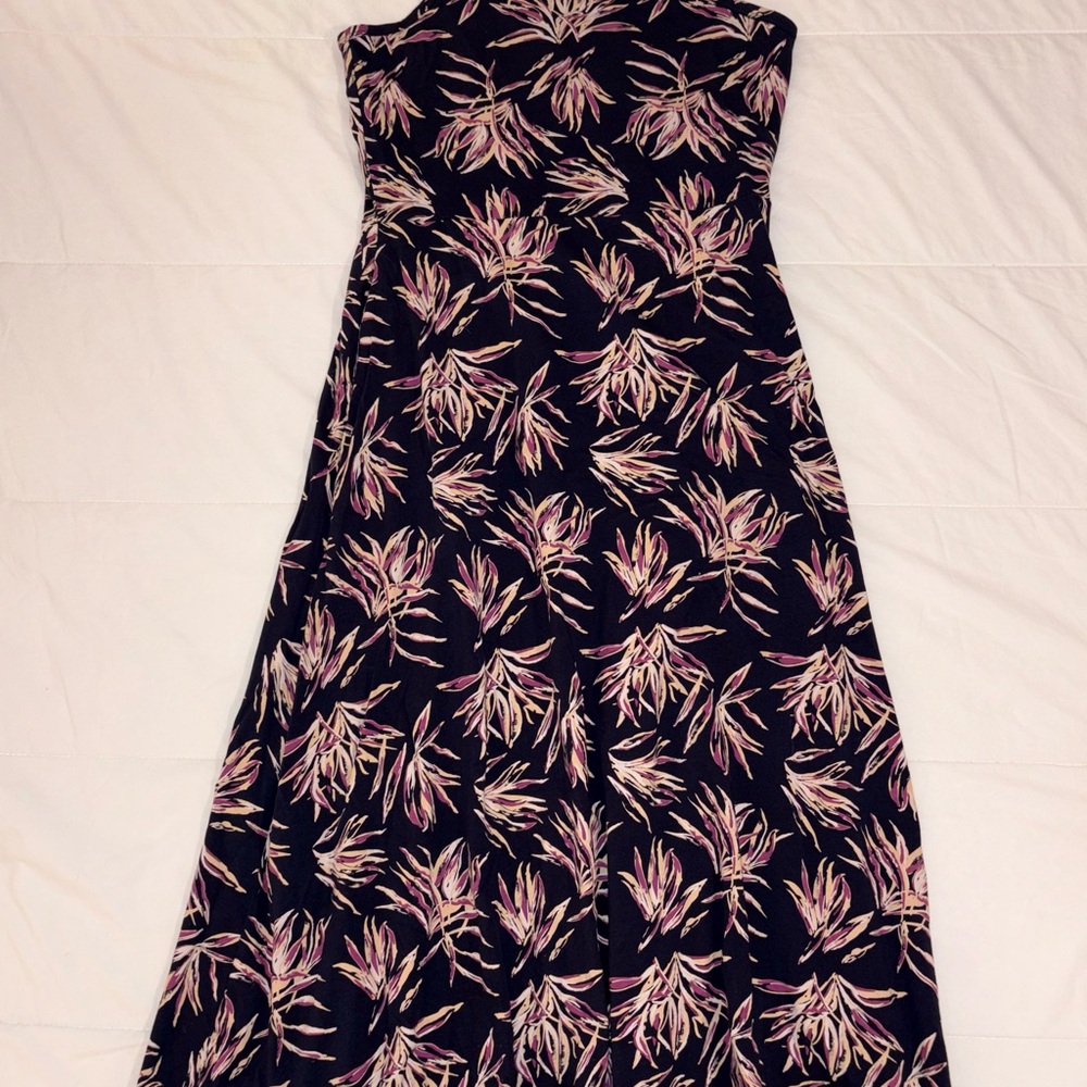 Pact Fit & Flare Shorty Midi Organic Cotton Dress in Navy Cream Palm Leaf - XL - Picture 7 of 16